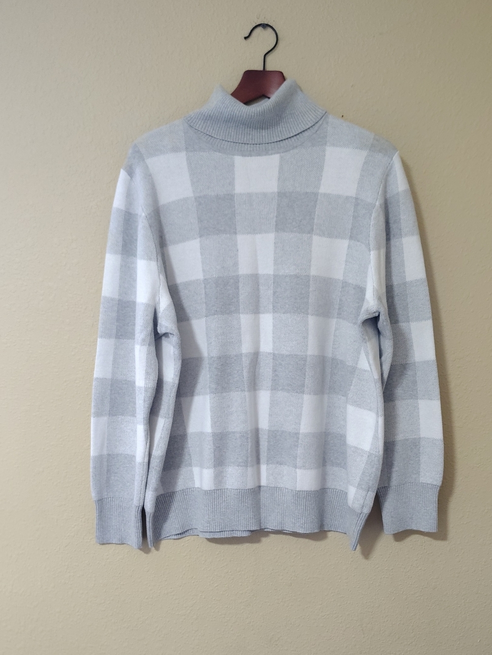 LL Bean Cotton Cashmere Turtleneck Plaid Tunic Sweater Size 2X Plus Size Soft